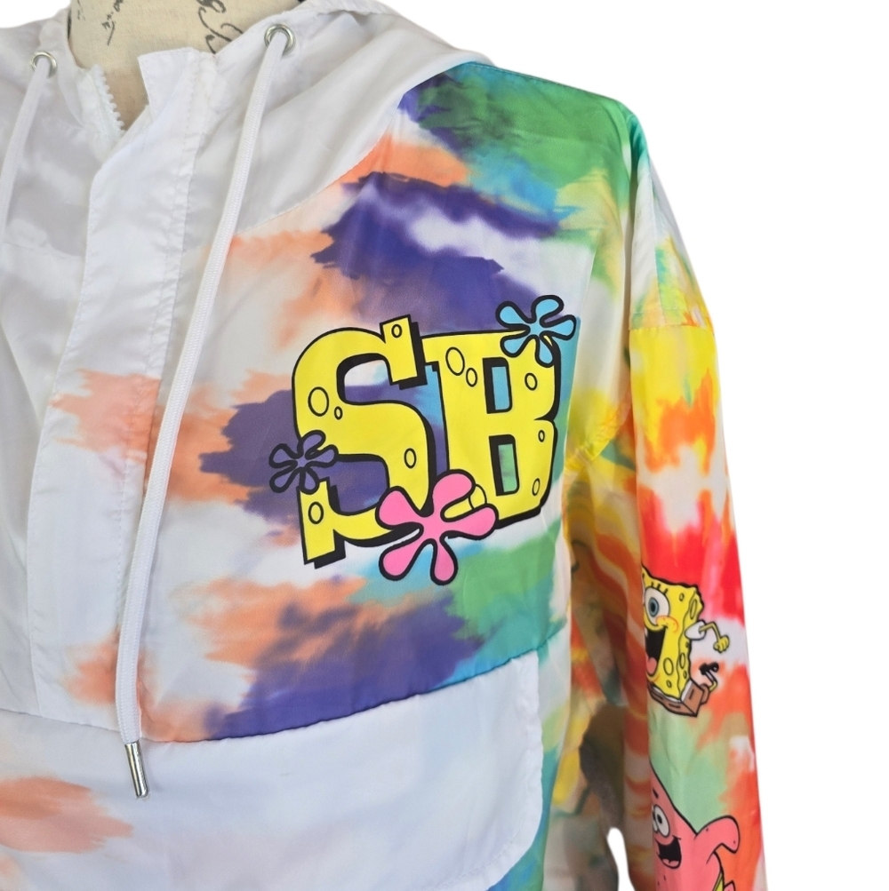 Nickelodeon SpongeBob SquarePants White Long Sleeve Hooded Windbreaker L - Picture 6 of 11